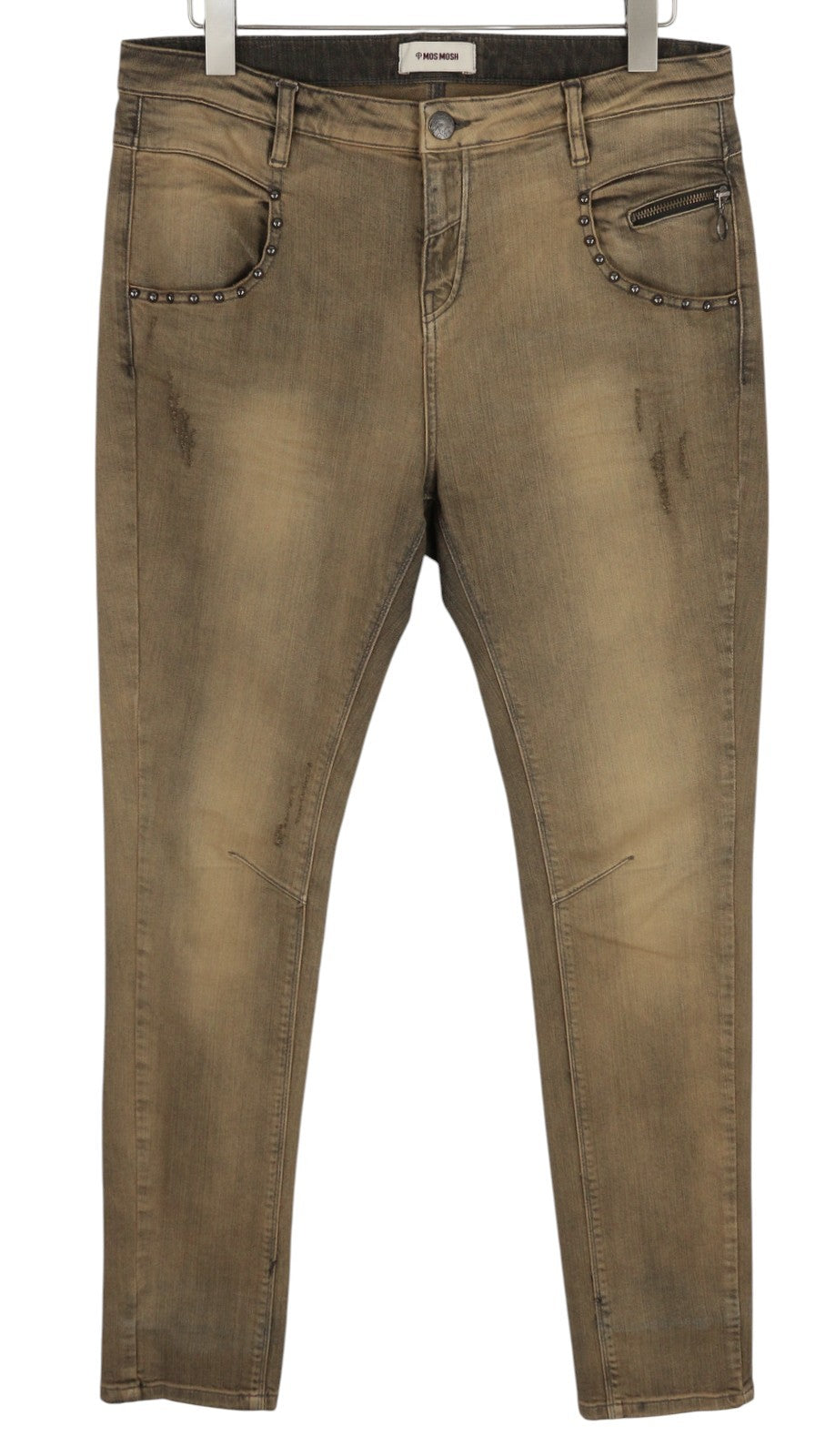 MOS MOSH Naomi Women's Jeans W32 Brown Washed Distressed Slim Zip Denim