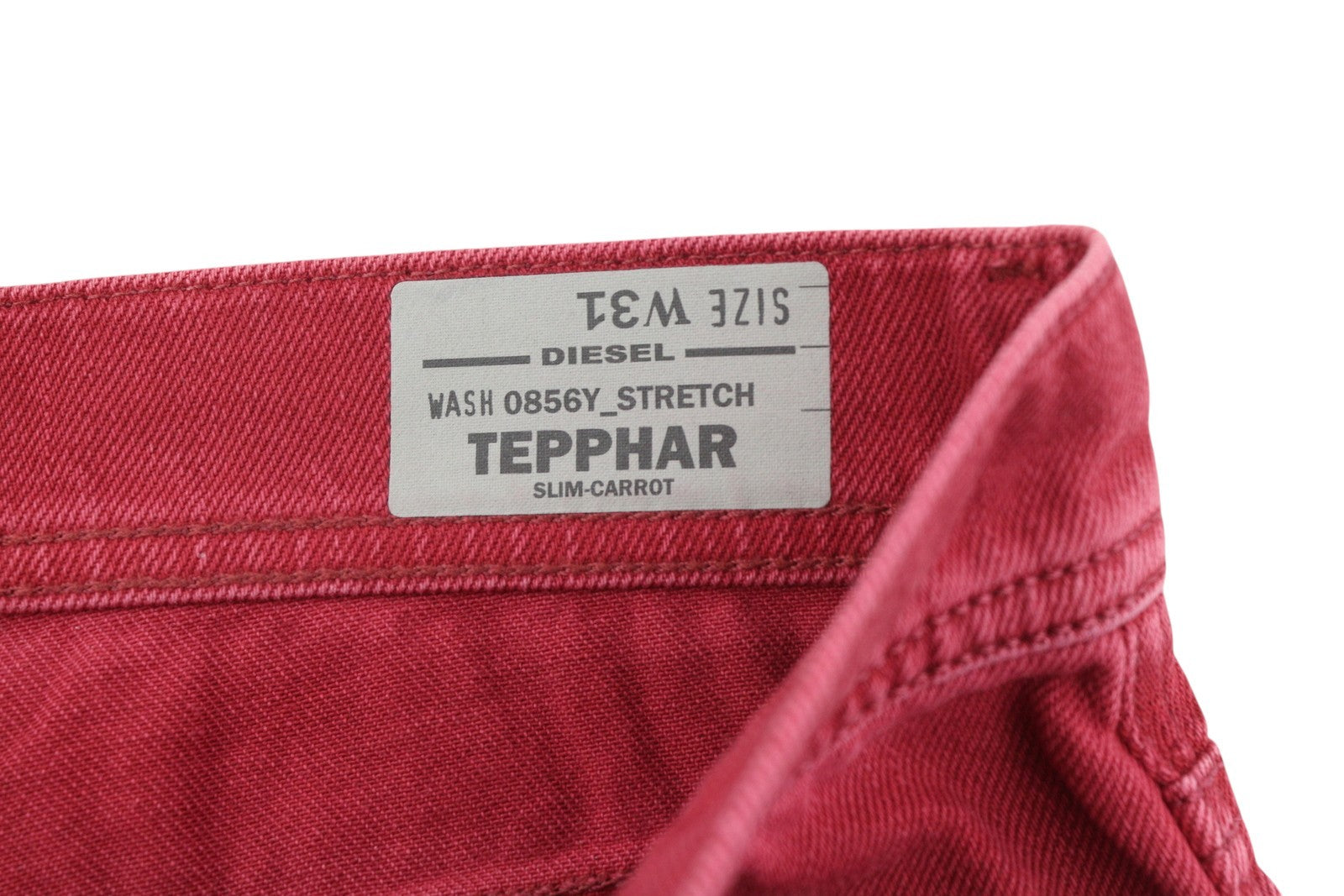 DIESEL Tepphar 0856Y Men's Jeans W31 Red Denim Slim Carrot Stretch Button Fly