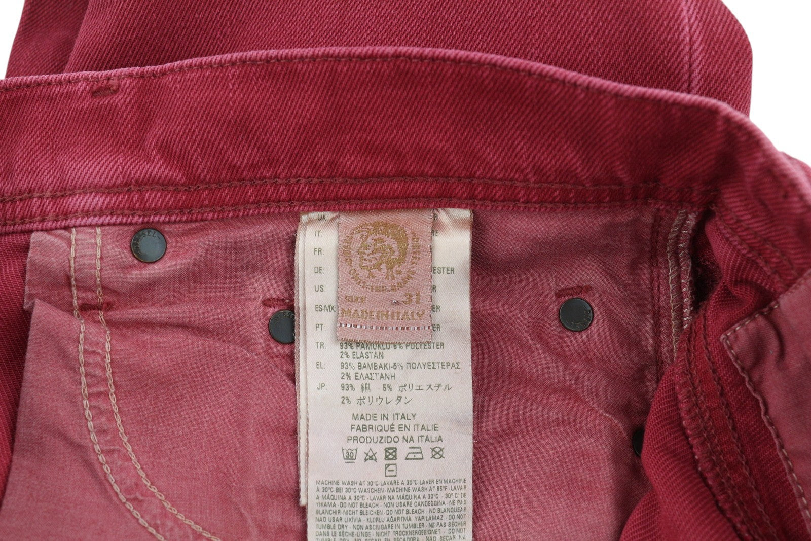 DIESEL Tepphar 0856Y Men's Jeans W31 Red Denim Slim Carrot Stretch Button Fly