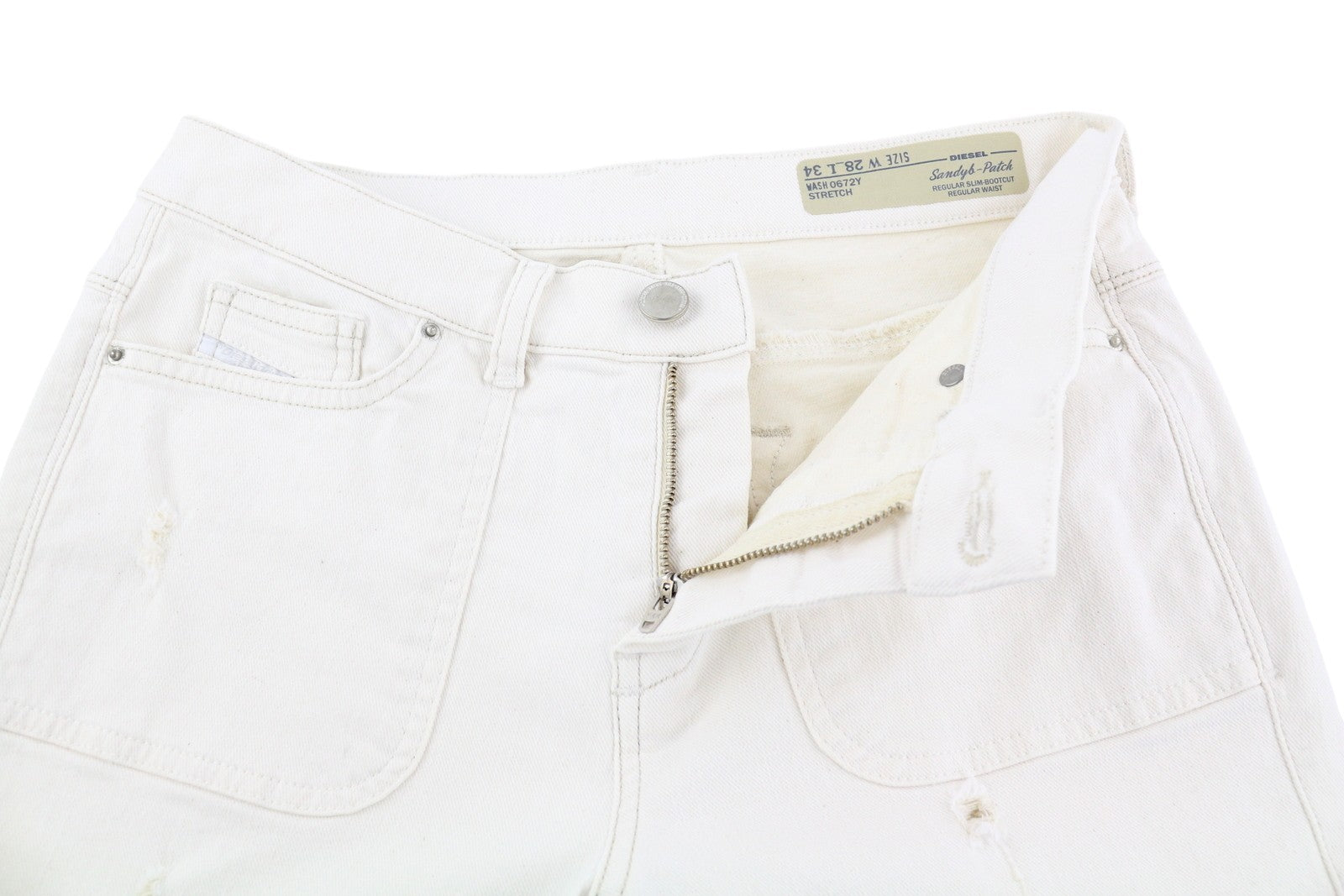 DIESEL Sandyb-Patch 0672Y Women's Jeans W28/L34 White Stretch Slim Bootcut