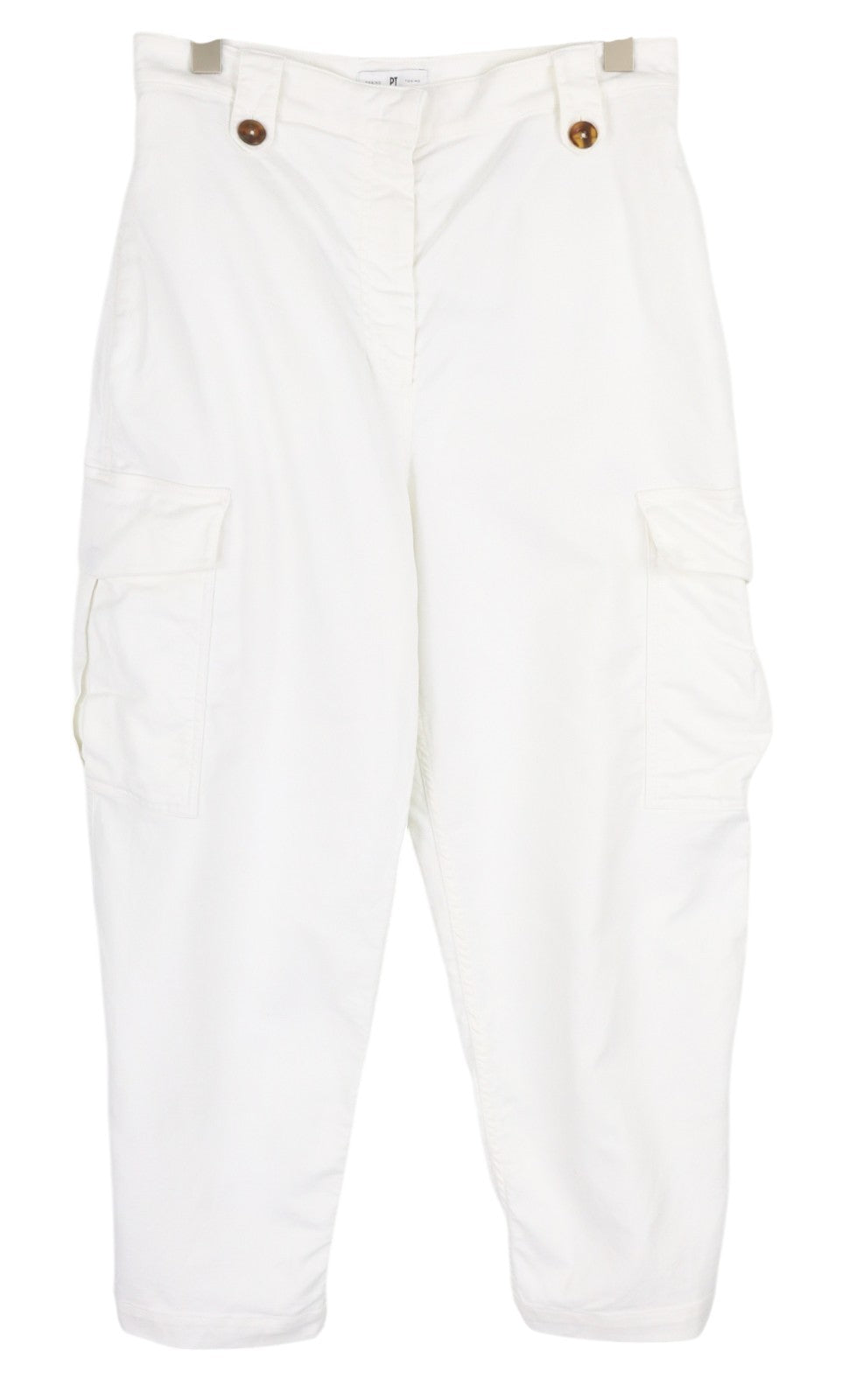 PT TORINO Zoe Women's Trousers 46 White Linen Blend High Waist Slim Cargo
