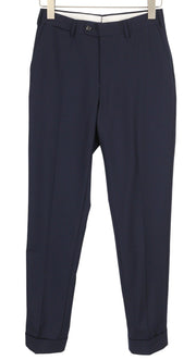 SUITSUPPLY Soho Turn-Up Men's Trousers UK26 Navy Wool S120 Tapered Leg