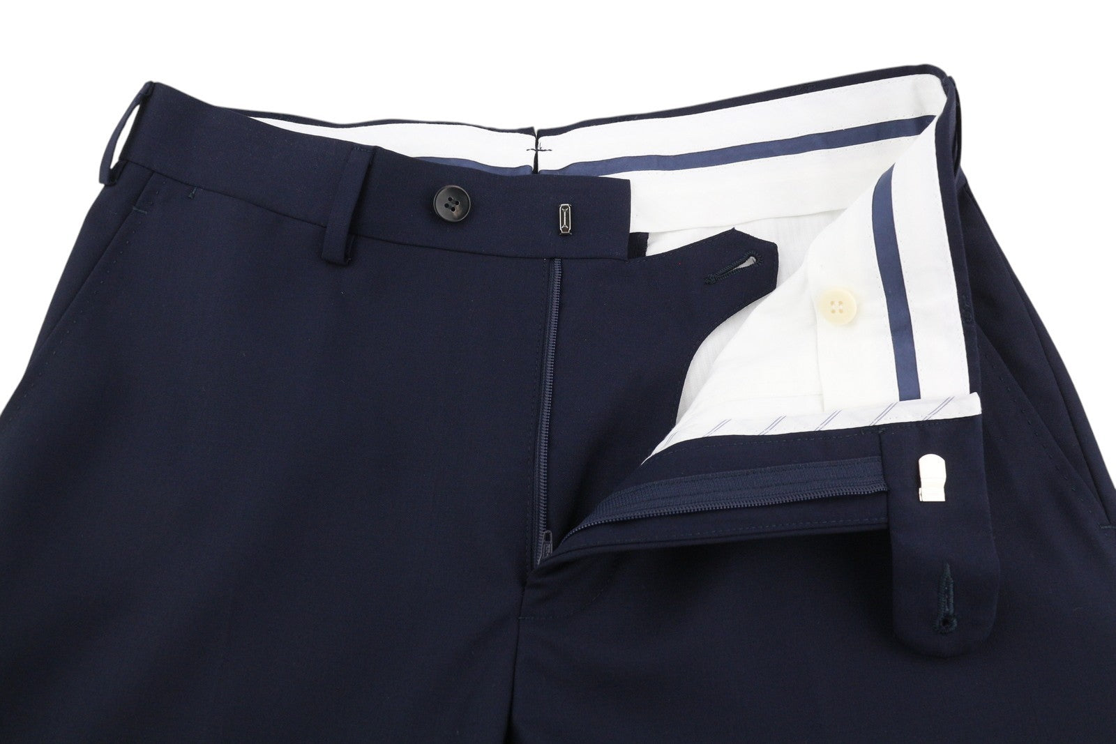 SUITSUPPLY Soho Turn-Up Men's Trousers UK26 Navy Wool S120 Tapered Leg