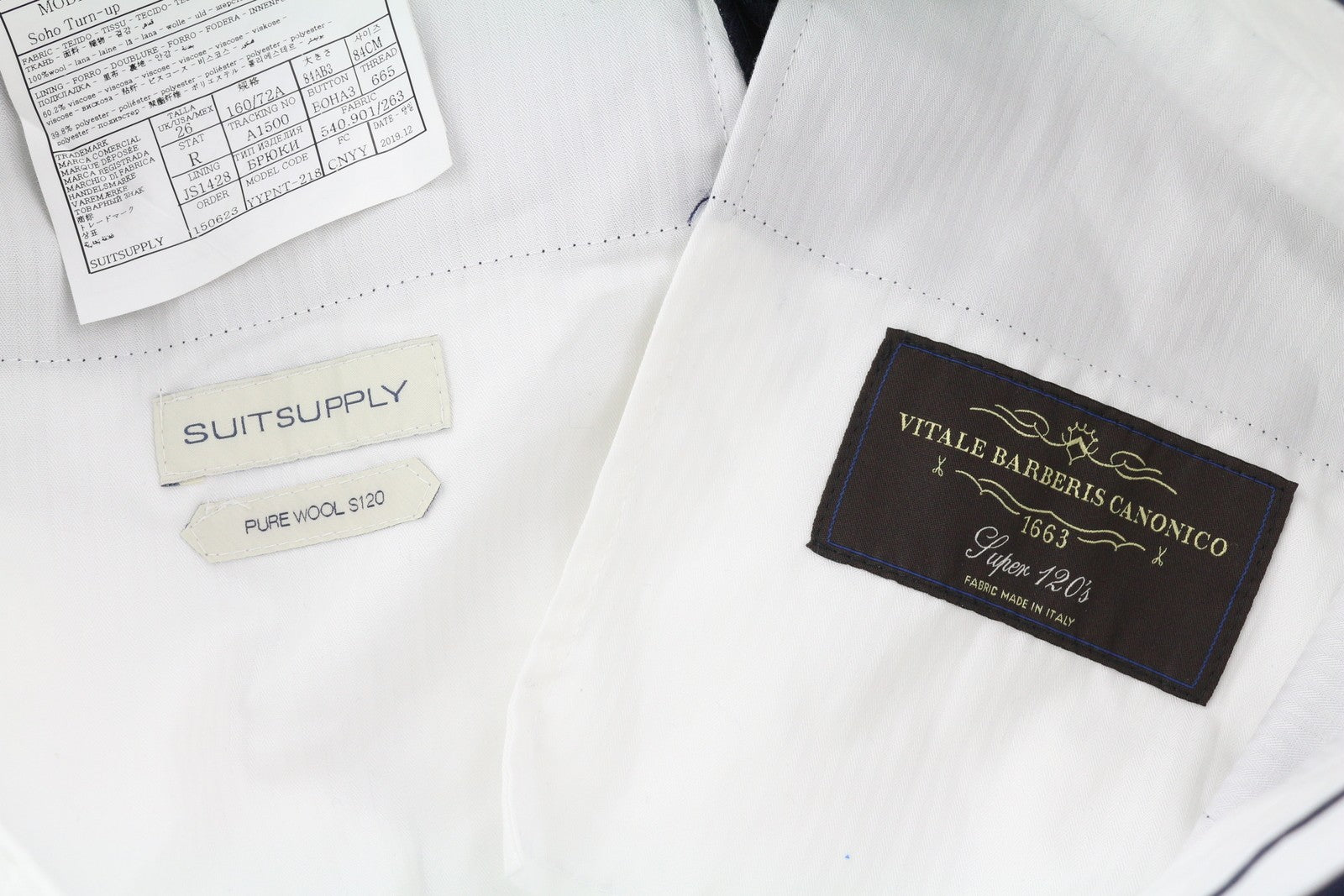 SUITSUPPLY Soho Turn-Up Men's Trousers UK26 Navy Wool S120 Tapered Leg