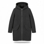 SANDRO Women Coat EU36 Grey Melange Wool Blend Hooded Lightweight Mid-Length