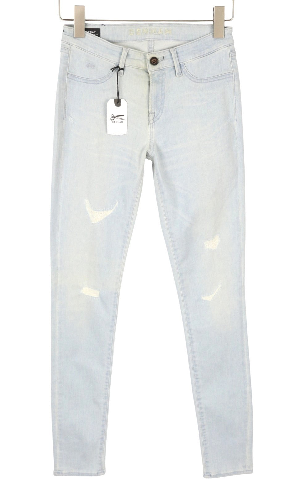 DENHAM Spray Women Jeans W26/L32 Blue Faded Distress Stretch Super Tight Fit