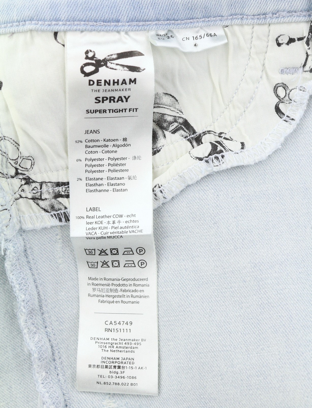 DENHAM Spray Women Jeans W26/L32 Blue Faded Distress Stretch Super Tight Fit