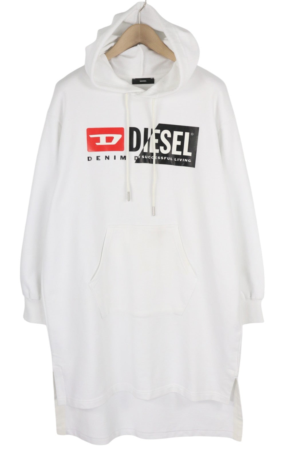 DIESEL D-Ilse-Tr Women's Dress M White Hooded Long Sleeve Mini With Pocket