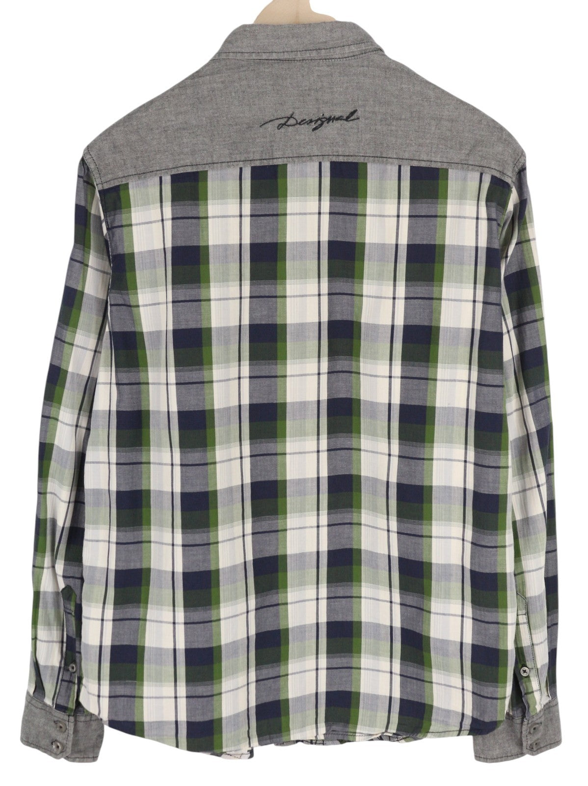 DESIGUAL Men's Shirt M Casual Plaid Spread Neck Buttoned Logo Regular