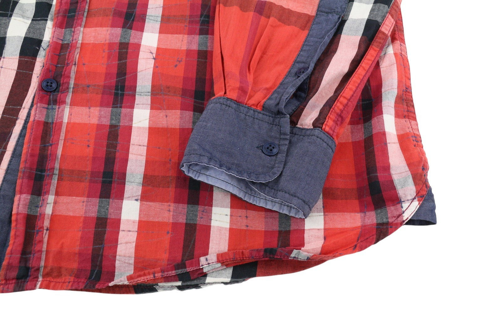 DESIGUAL Men's Shirt XL Plaid Casual Button Shirt With Patch Pocket