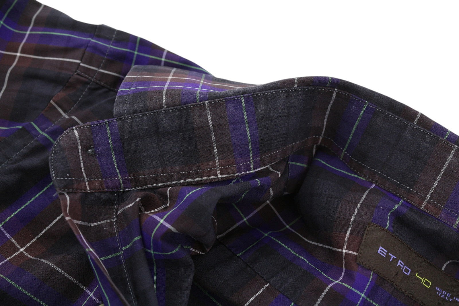 ETRO Men's Shirt 40 Formal Plaid Spread Collar Colourful Logo