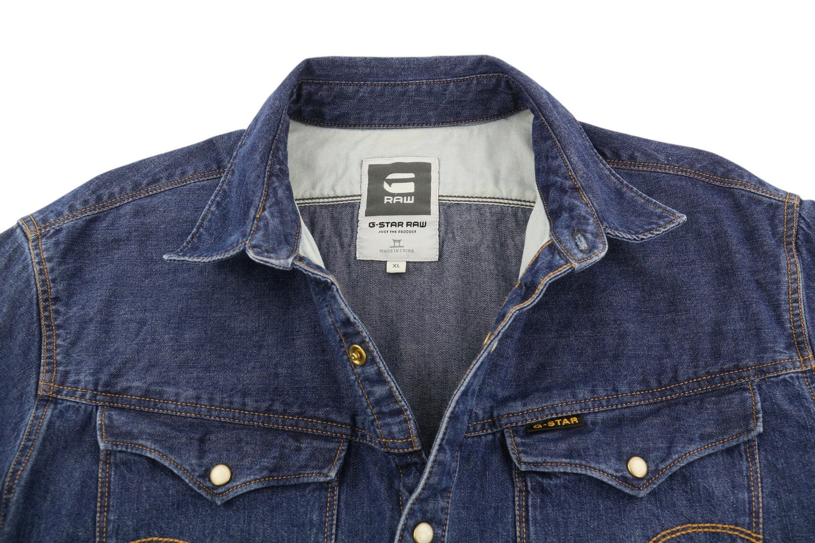 G-STAR Arc 3D Men's Shirt XL Blue Denim Snap Button Spread Collar