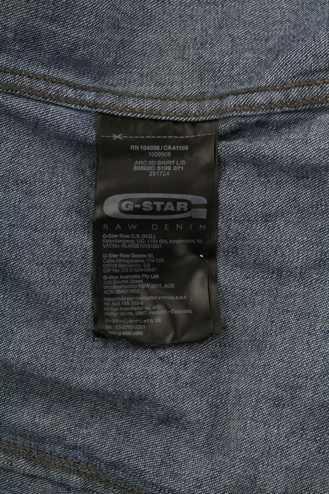 G-STAR Arc 3D Men's Shirt XL Blue Denim Snap Button Spread Collar