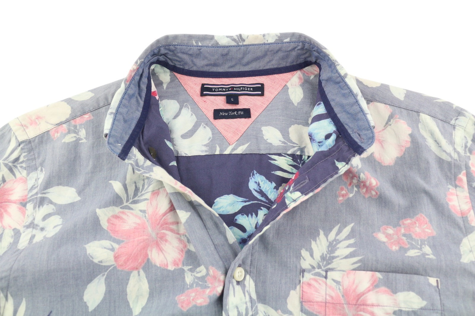 TOMMY HILFIGER New York Fit Men's Shirt S Floral Roll Sleeve Casual