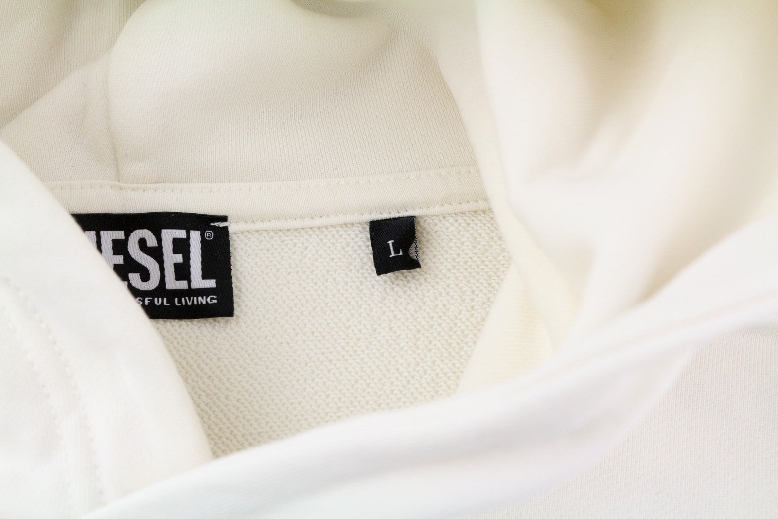 DIESEL S-Ginn-Hood-E6 Men's Hoodie L Off White Pullover Hooded Pocket