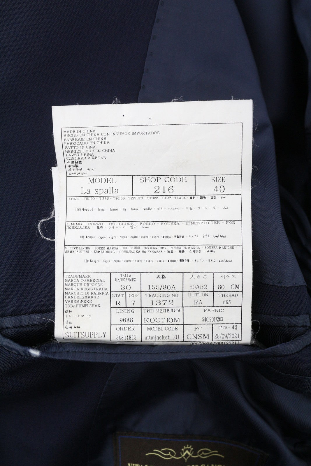 SUITSUPPLY La Spalla Men's Blazer UK30R Navy Wool Double Breasted Peak Lapel