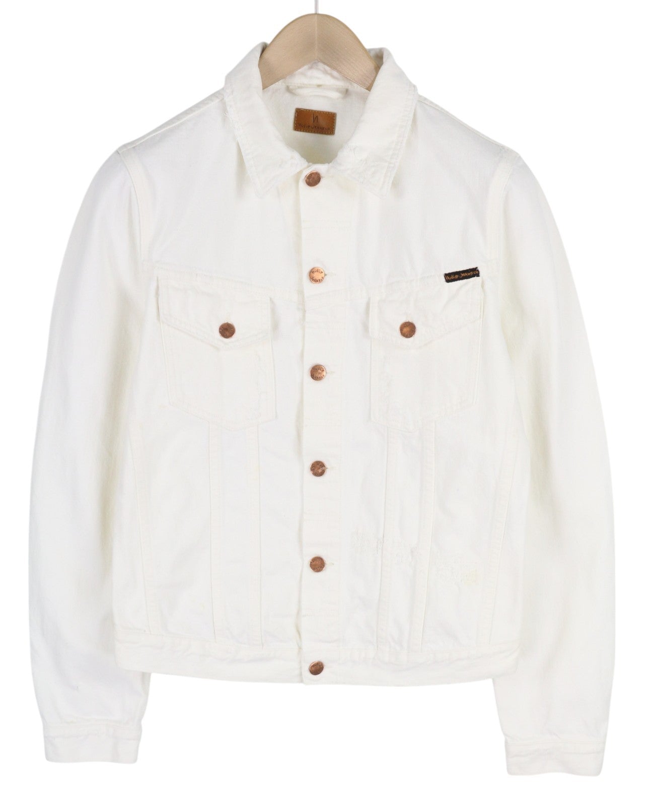 NUDIE JEANS Billy Men's Jacket M Pitch White Denim Button Polo Collar