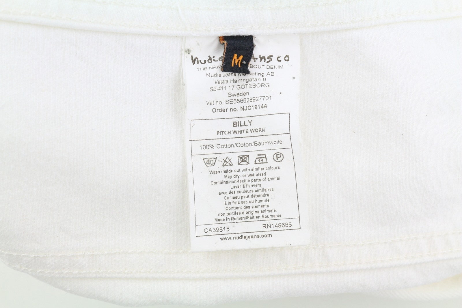 NUDIE JEANS Billy Men's Jacket M Pitch White Denim Button Polo Collar