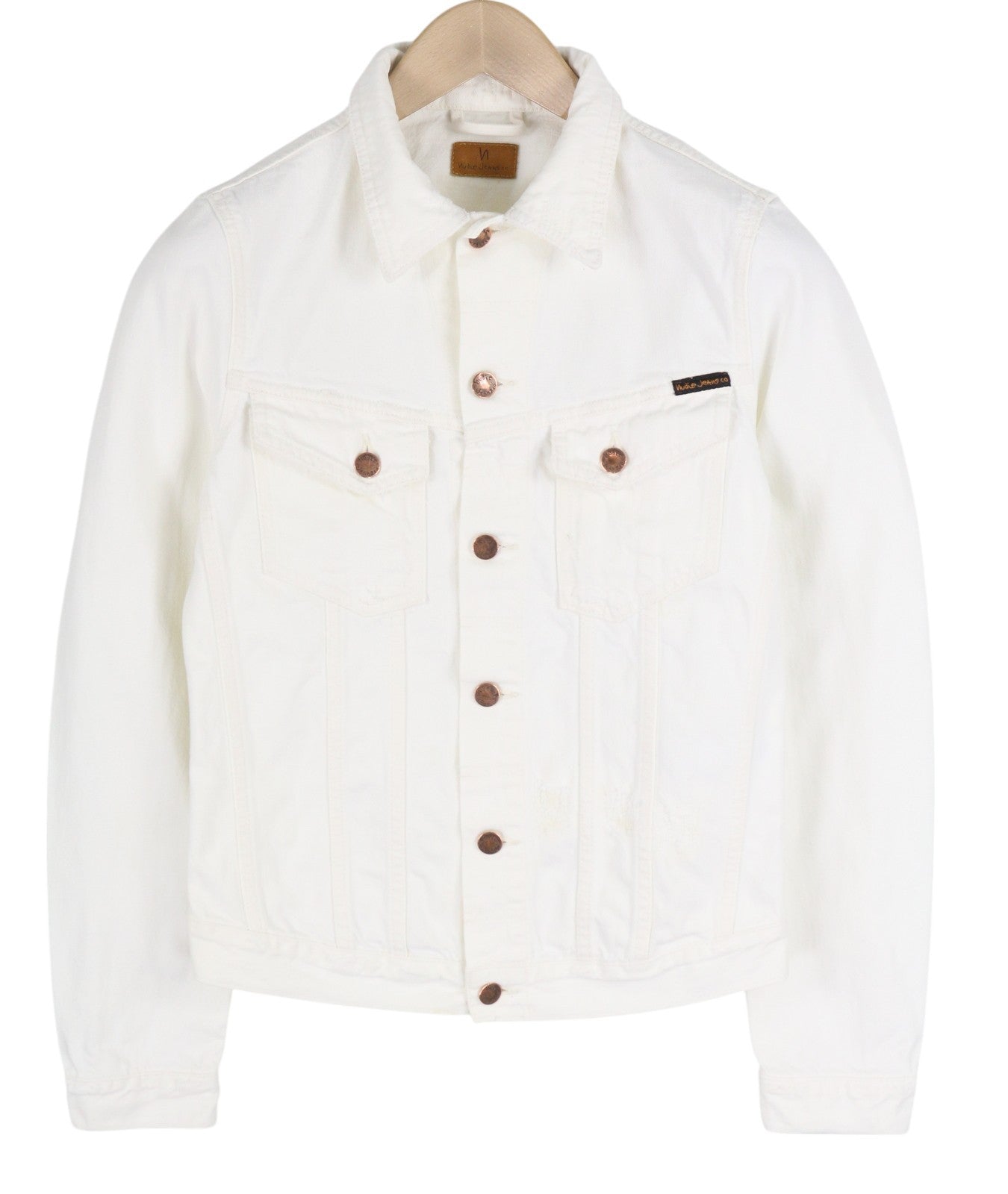 NUDIE JEANS Billy Men's Jacket XS Pitch White Worn Denim Buttoned