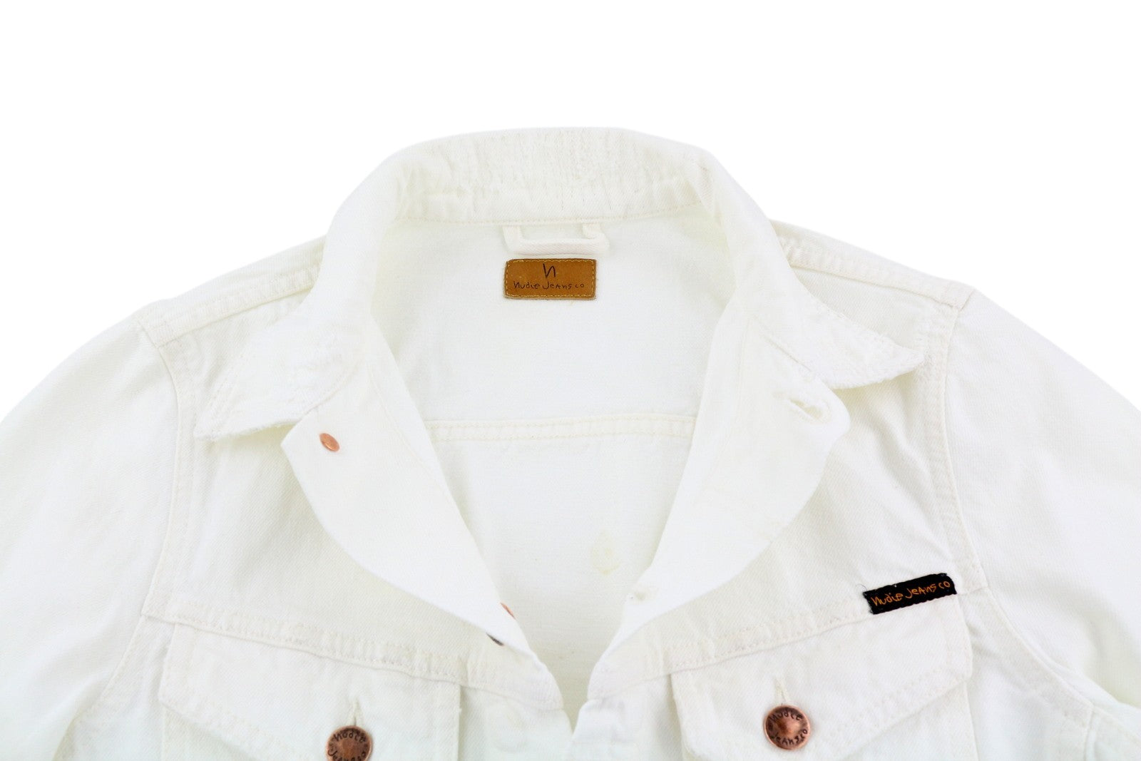 NUDIE JEANS Billy Men's Jacket XS Pitch White Worn Denim Buttoned