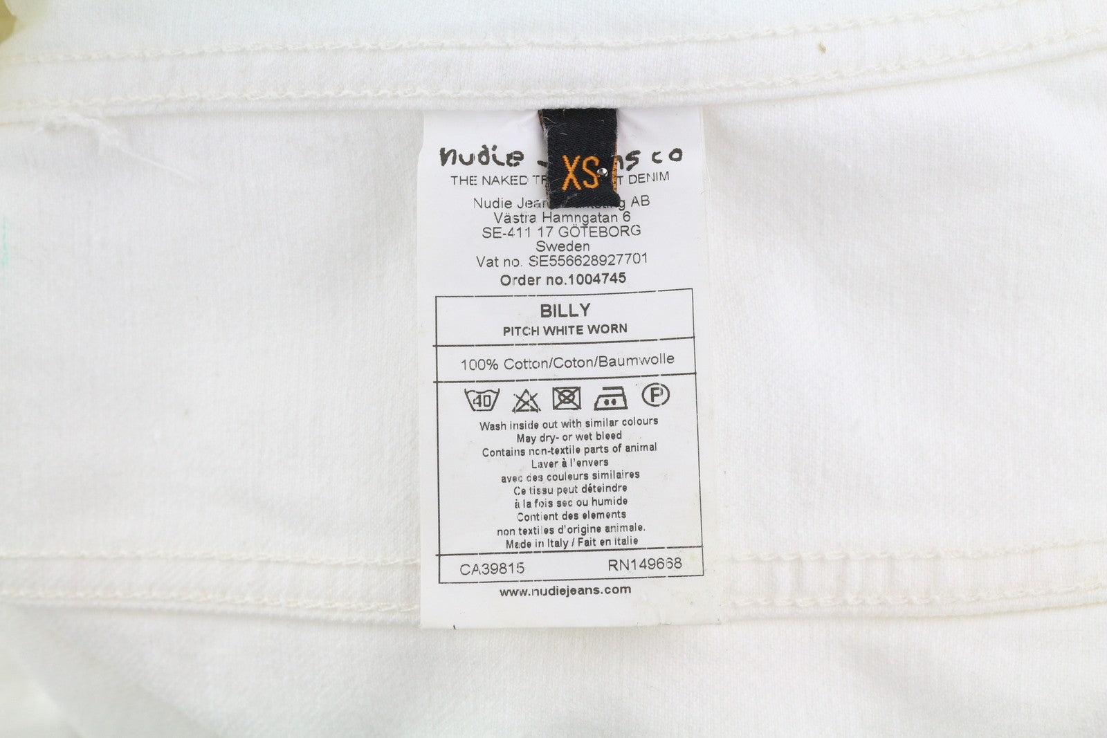 NUDIE JEANS Billy Men's Jacket XS Pitch White Worn Denim Buttoned