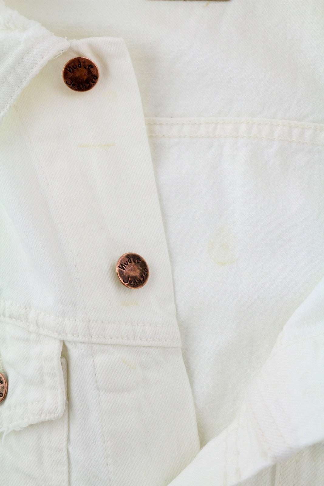 NUDIE JEANS Billy Men's Jacket XS Pitch White Worn Denim Buttoned