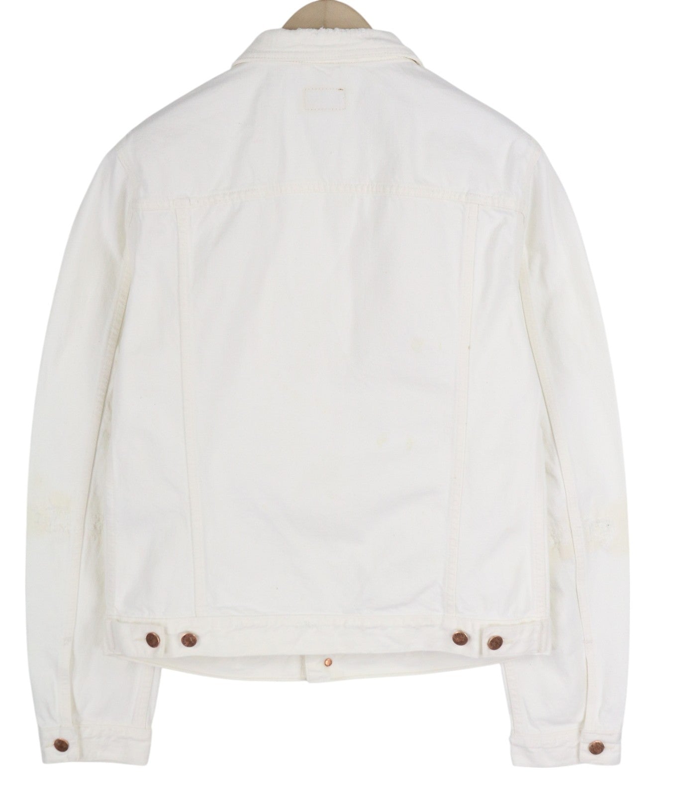 NUDIE JEANS Billy Men's Jacket L White Worn Denim Polo Neck Buttoned