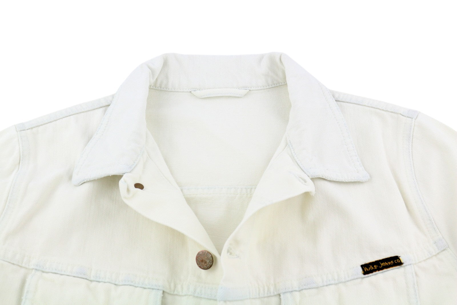 NUDIE JEANS Terry Men's Jacket L Bleached White Denim Polo Collar