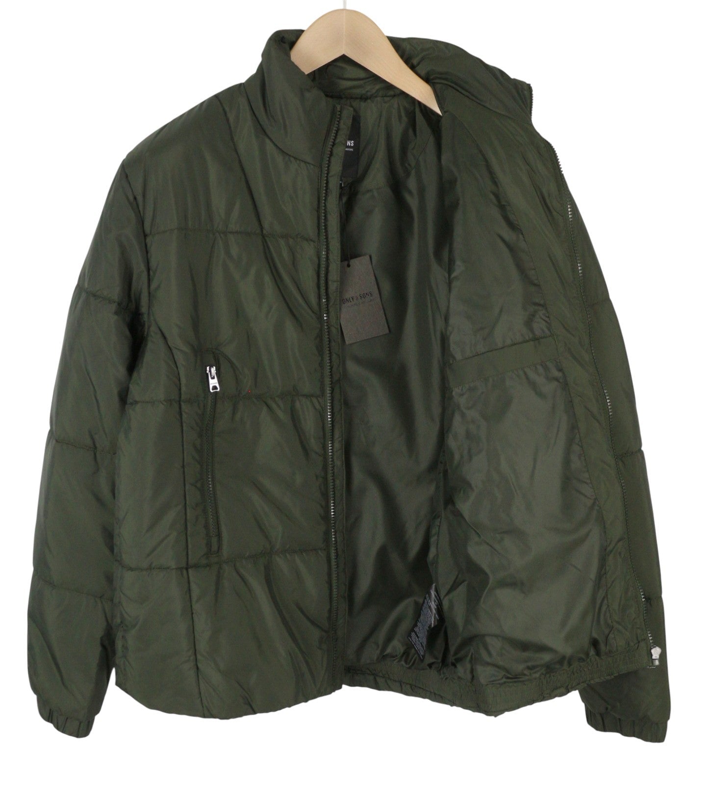 ONLY & SONS Onspeter Highneck Men Jacket M Dark Green Quilted Padded Full Zip