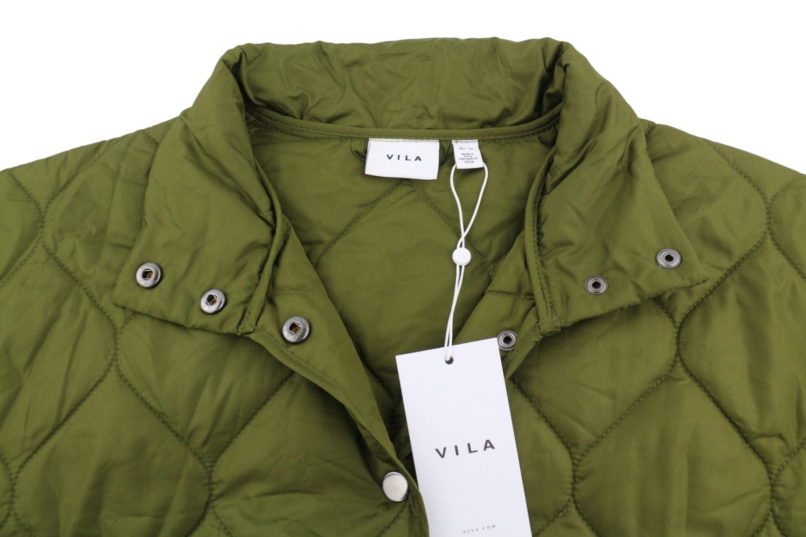 VILA Butta Collar Women Jacket EU38 Green Oversized Padded Quilted Lightweight