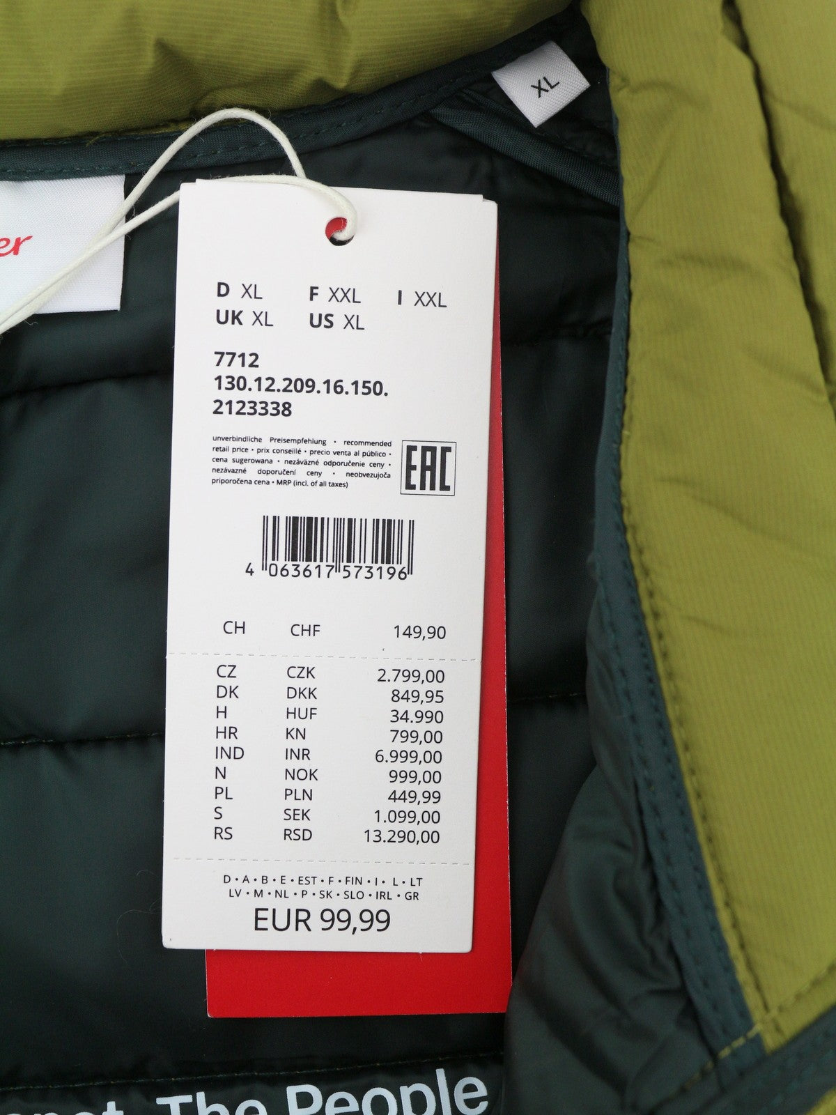 S.OLIVER Men Jacket XL Green High Neck Padded Quilted Full Zip Lightweight