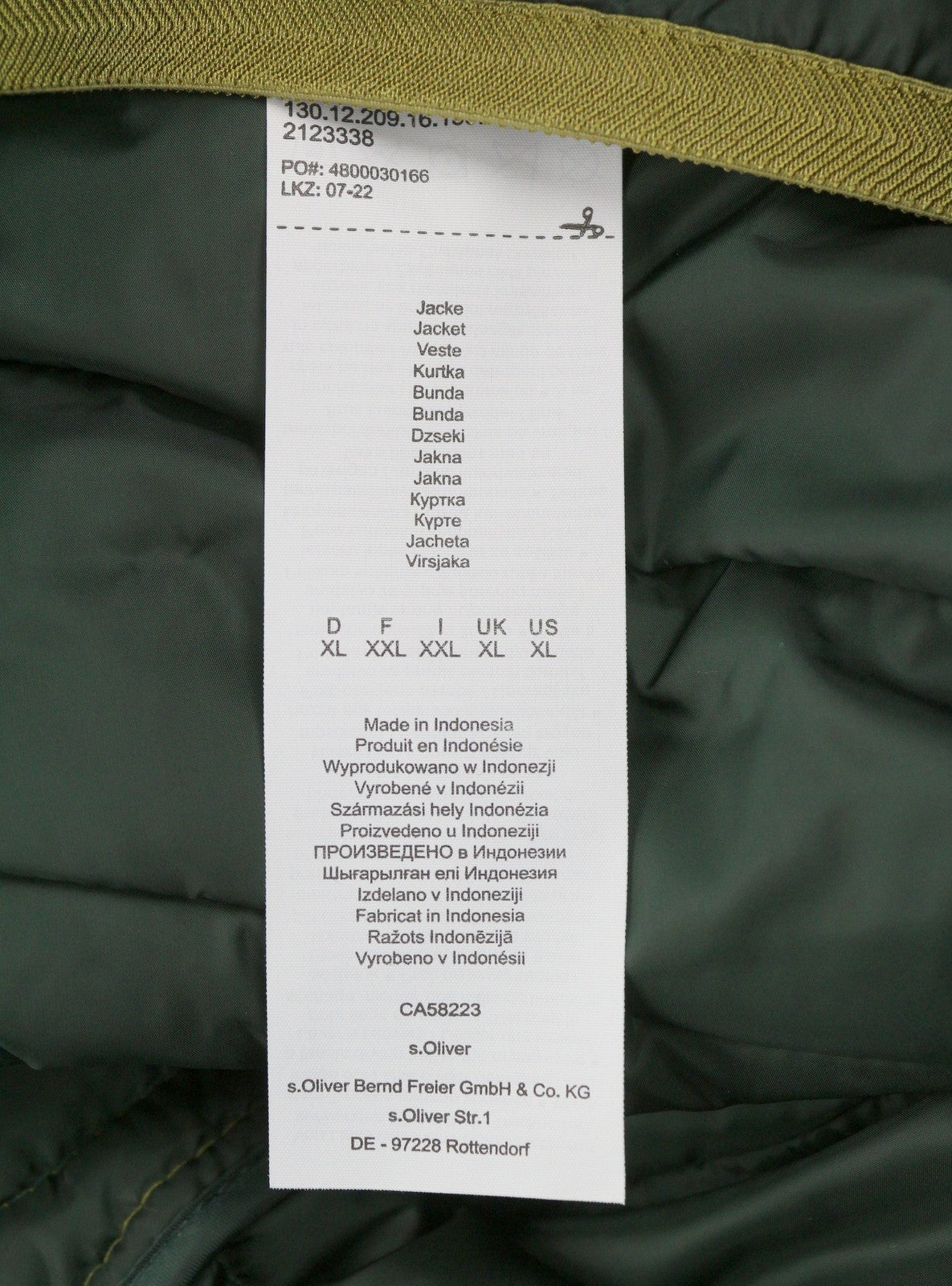 S.OLIVER Men Jacket XL Green High Neck Padded Quilted Full Zip Lightweight