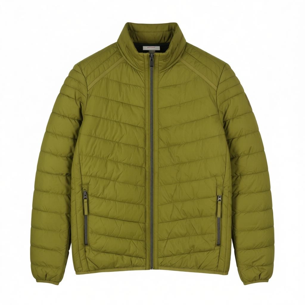 S.OLIVER Men Jacket L Green High Neck Padded Quilted Full Zip Lightweight