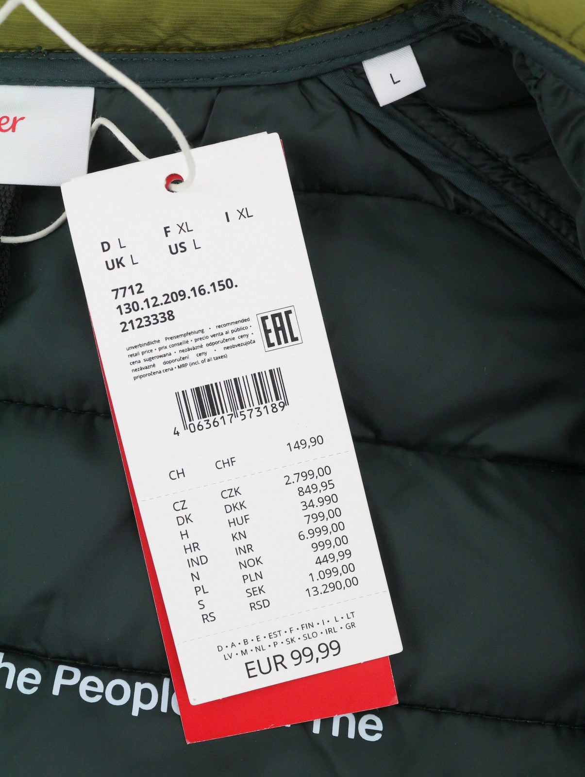 S.OLIVER Men Jacket L Green High Neck Padded Quilted Full Zip Lightweight