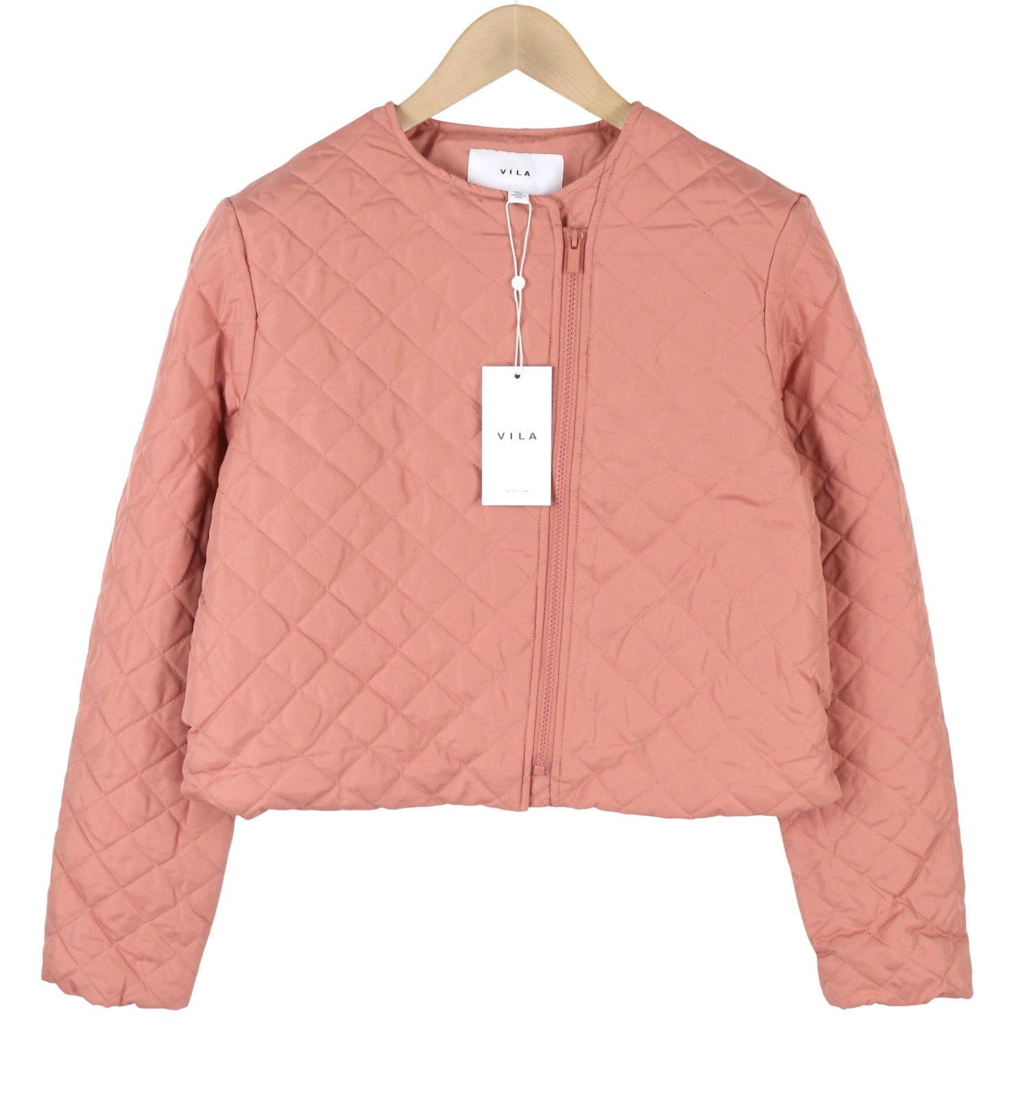 VILA Sassy Women Jacket EU36 Pink Quilted Padded Asymmetrical Zip Lightweight