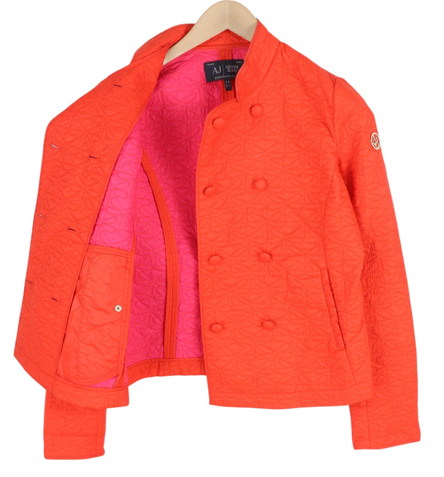 ARMANI JEANS Women's Jacket EU42 Orange Quilted Insulated Double Breasted