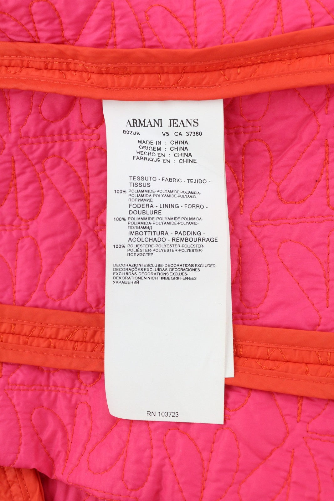 ARMANI JEANS Women's Jacket EU42 Orange Quilted Insulated Double Breasted