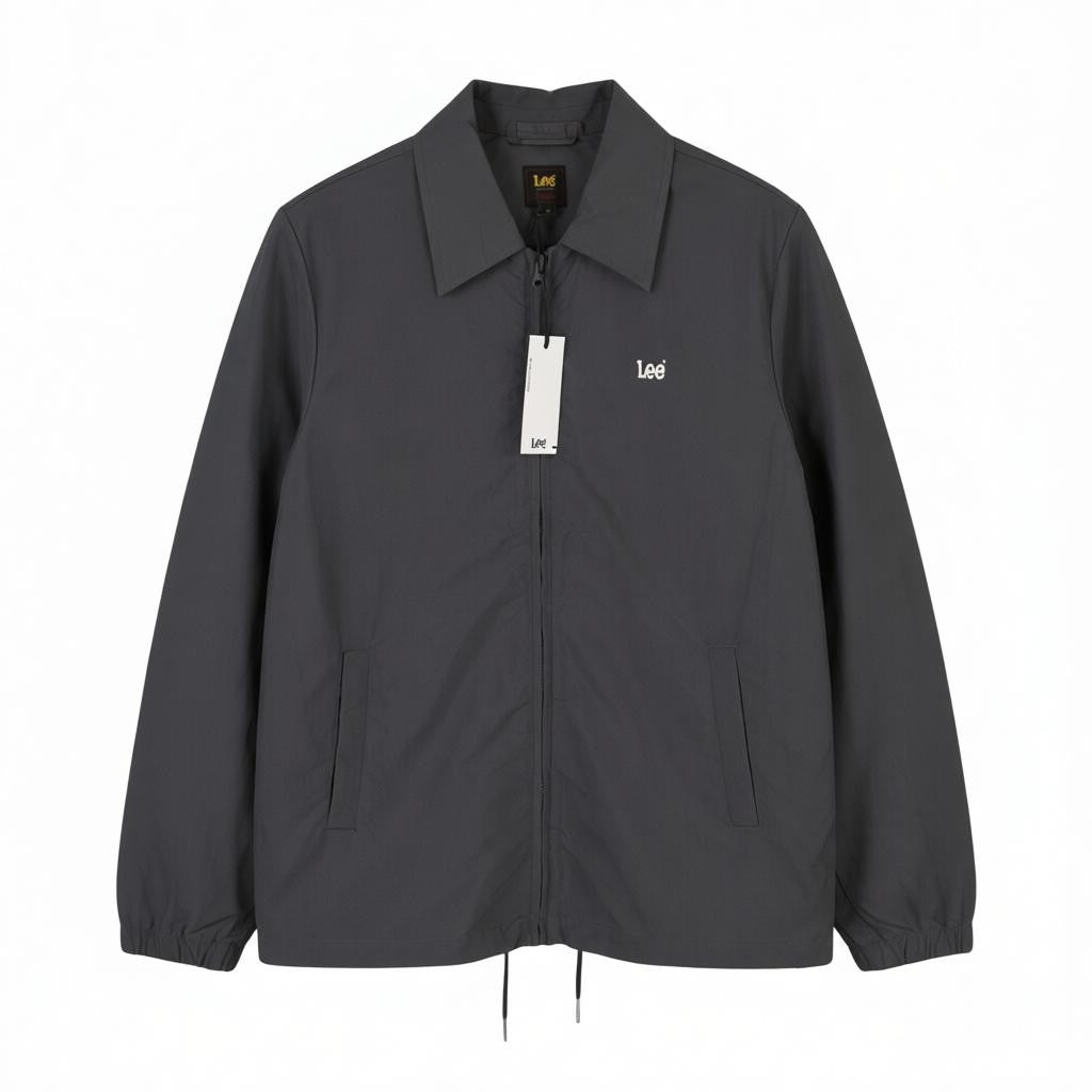 LEE Men Jacket S Washed Black Spread Neck Full Zip Unlined Lightweight