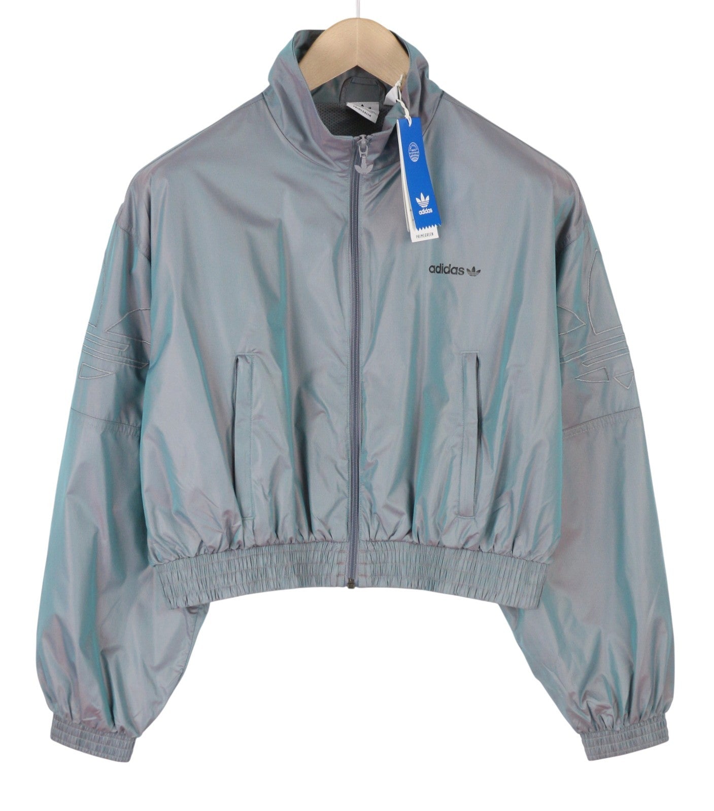 ADIDAS Adicolor Iridescent Track Women Jacket S Prime Green Holographic Thin