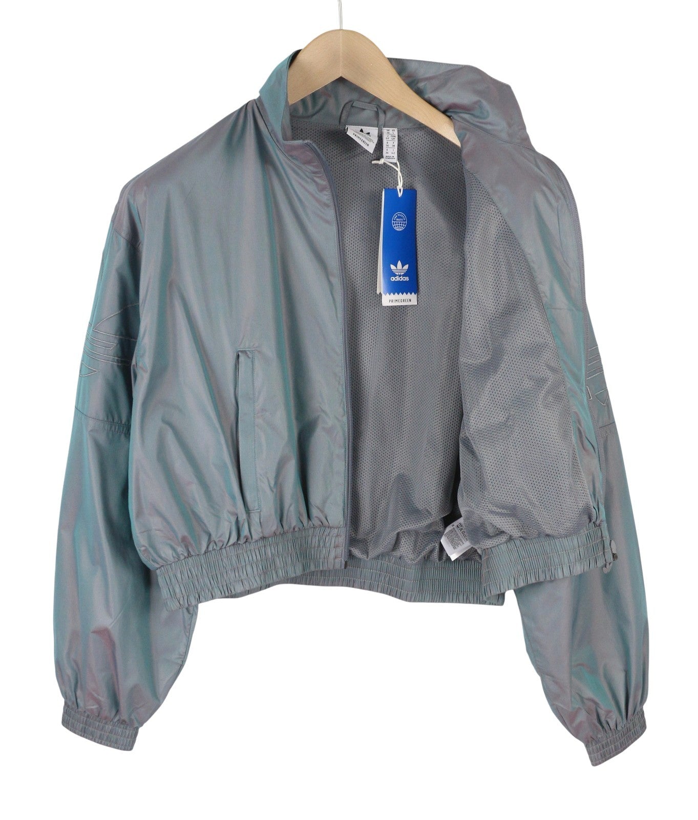 ADIDAS Adicolor Iridescent Track Women Jacket S Prime Green Holographic Thin