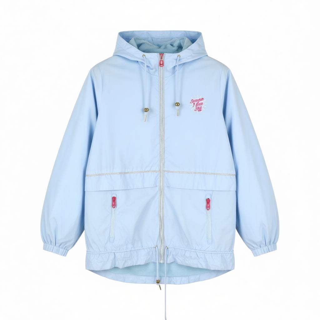 MYMO Women Jacket XS Light Blue Hooded Drawstring Waist Parka Lightweight