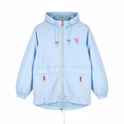 MYMO Women Jacket XS Light Blue Hooded Drawstring Waist Parka Lightweight