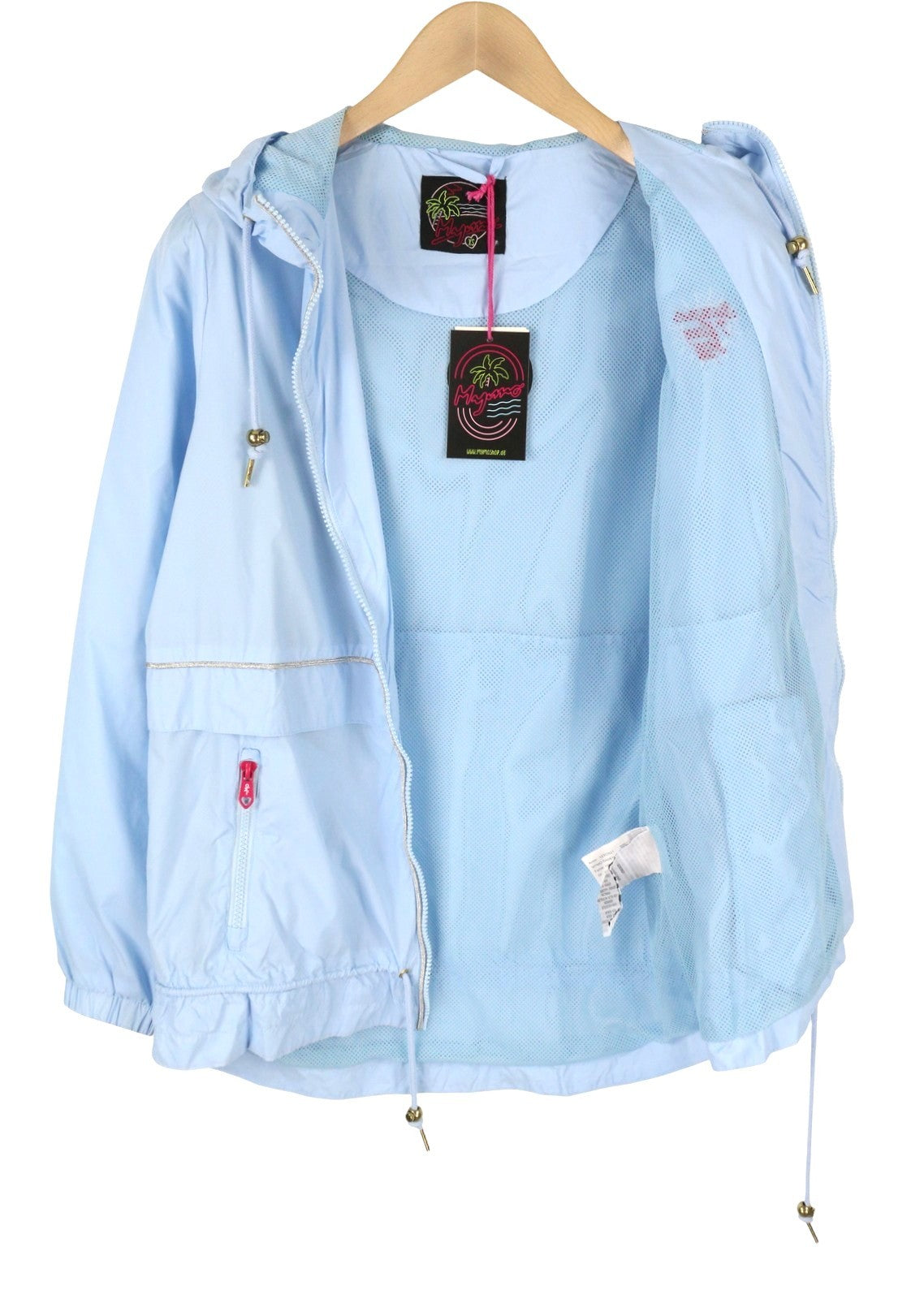 MYMO Women Jacket XS Light Blue Hooded Drawstring Waist Parka Lightweight