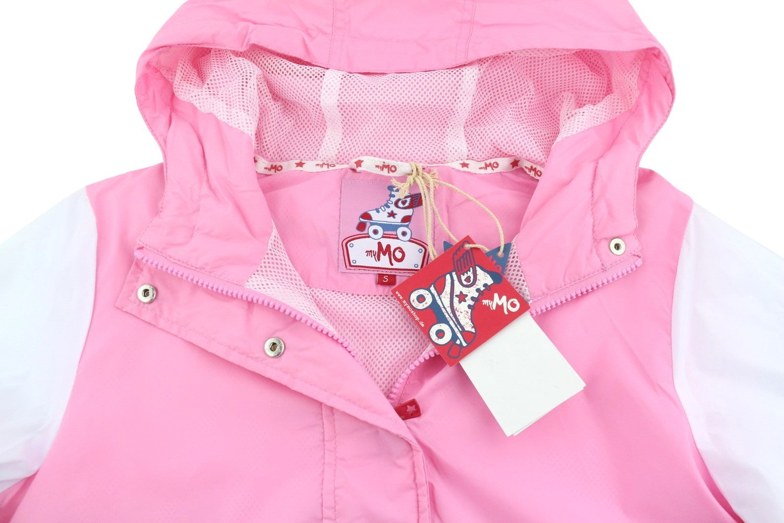 MYMO Women Jacket S Anorak Mesh Lined Hooded Lightweight Pink White