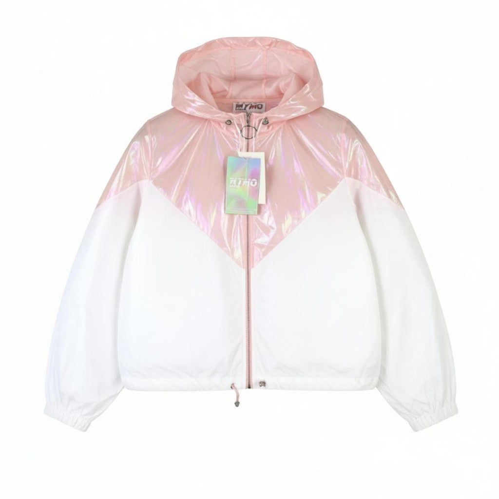 MYMO Athlsr Women Jacket XS Pink White Holographic Hooded Full Zip Lightweight