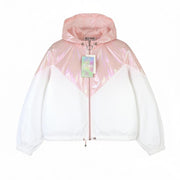 MYMO Athlsr Women Jacket XS Pink White Holographic Hooded Full Zip Lightweight