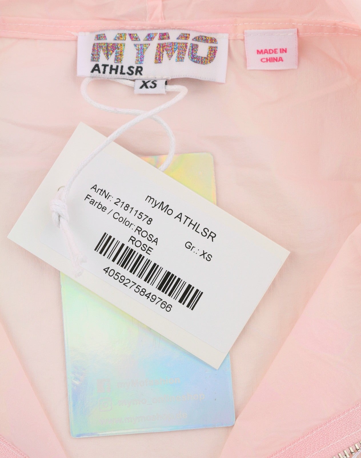 MYMO Athlsr Women Jacket XS Pink White Holographic Hooded Full Zip Lightweight