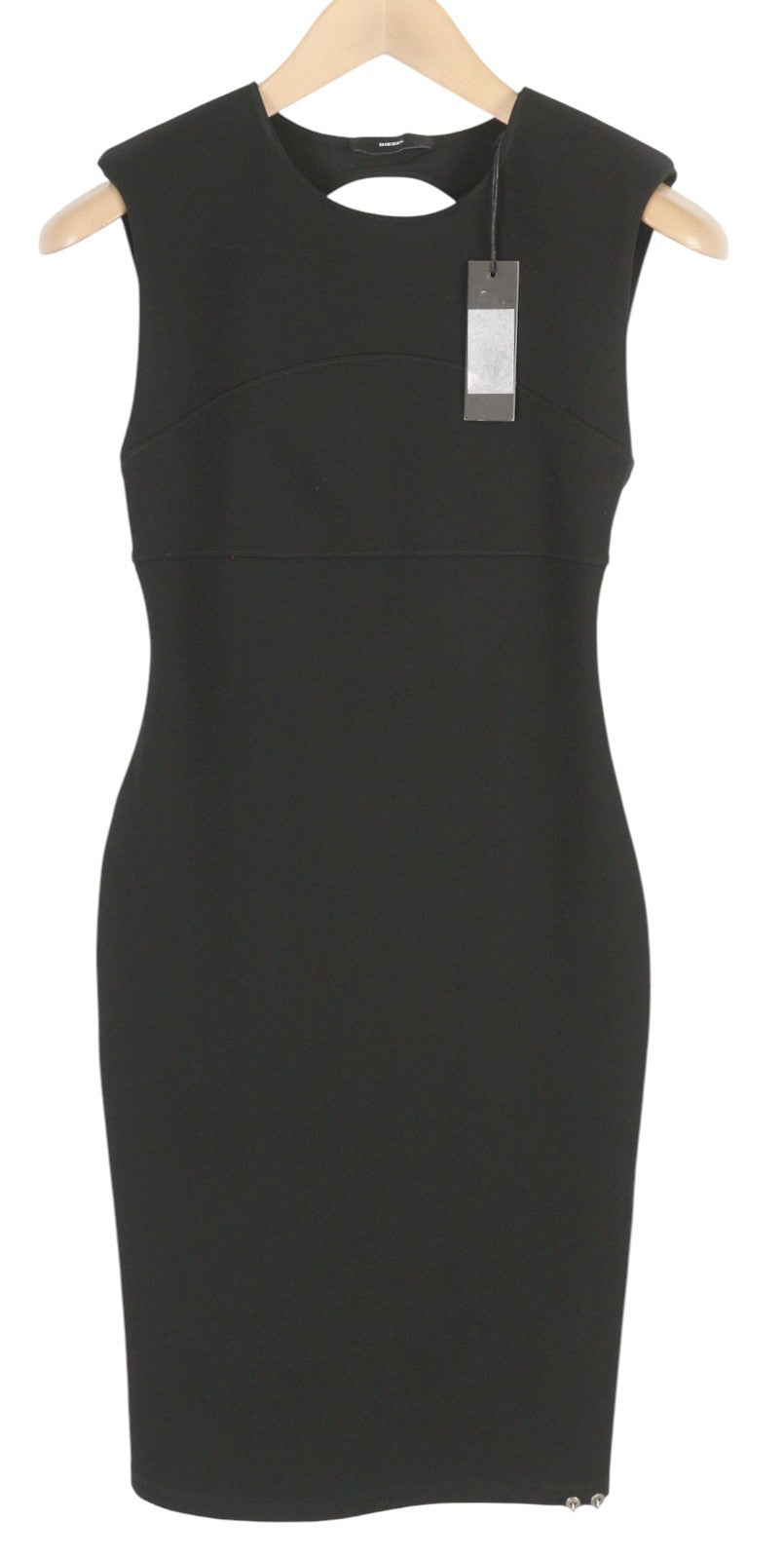 DIESEL Women's Dress S Black Sleeveless Cut Out Back Logo Midi