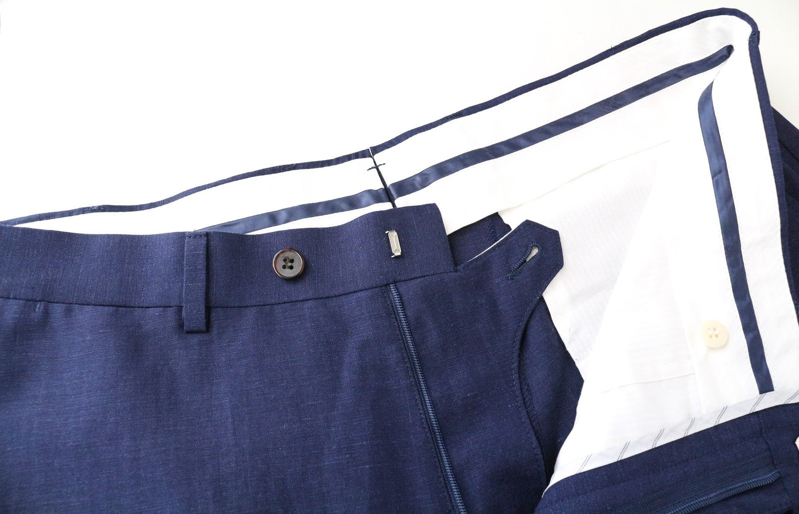 SUITSUPPLY Brescia Men's Trousers UK42R Slim Blue Melange Wool Linen Formal