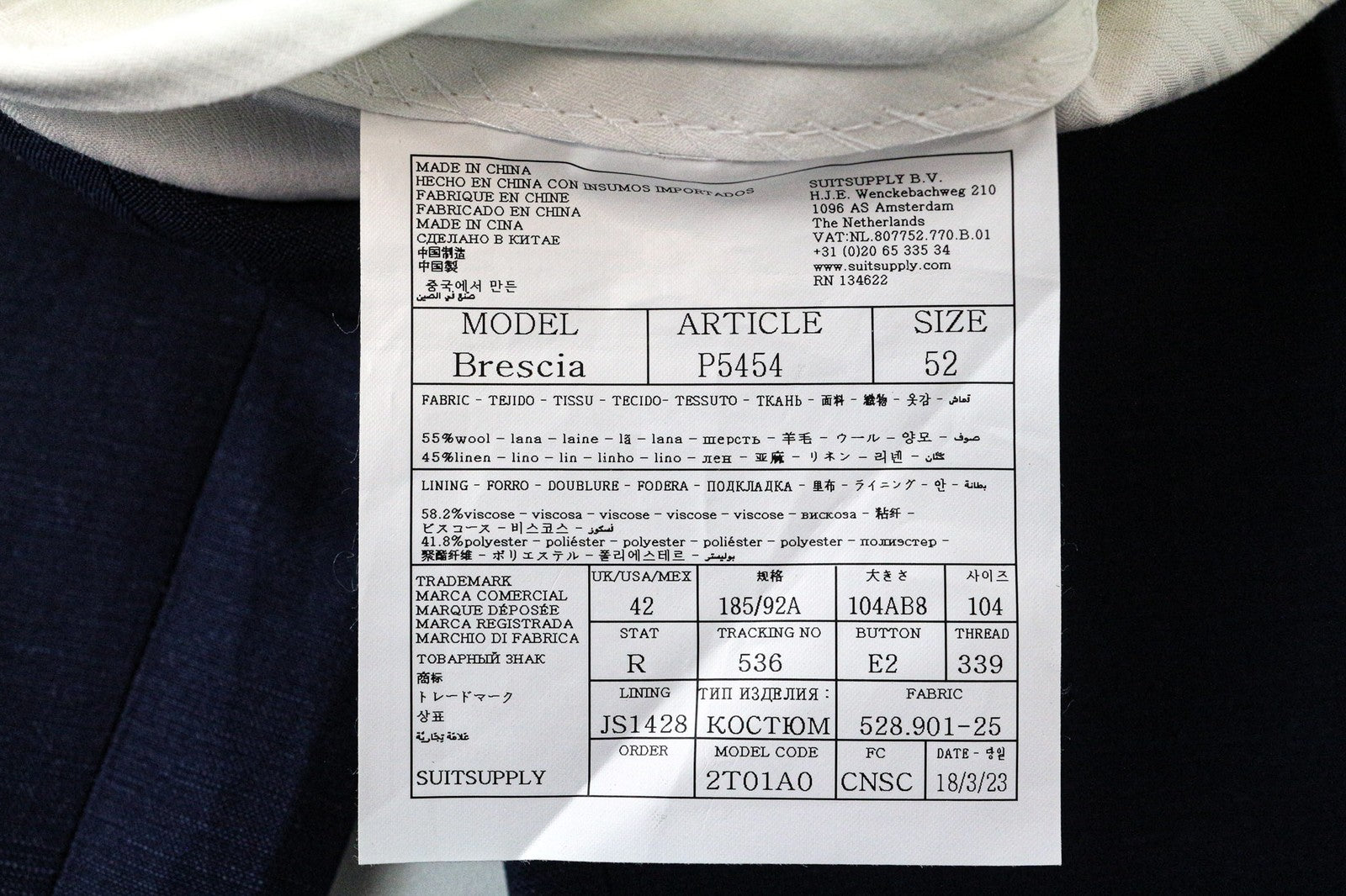 SUITSUPPLY Brescia Men's Trousers UK42R Slim Blue Melange Wool Linen Formal